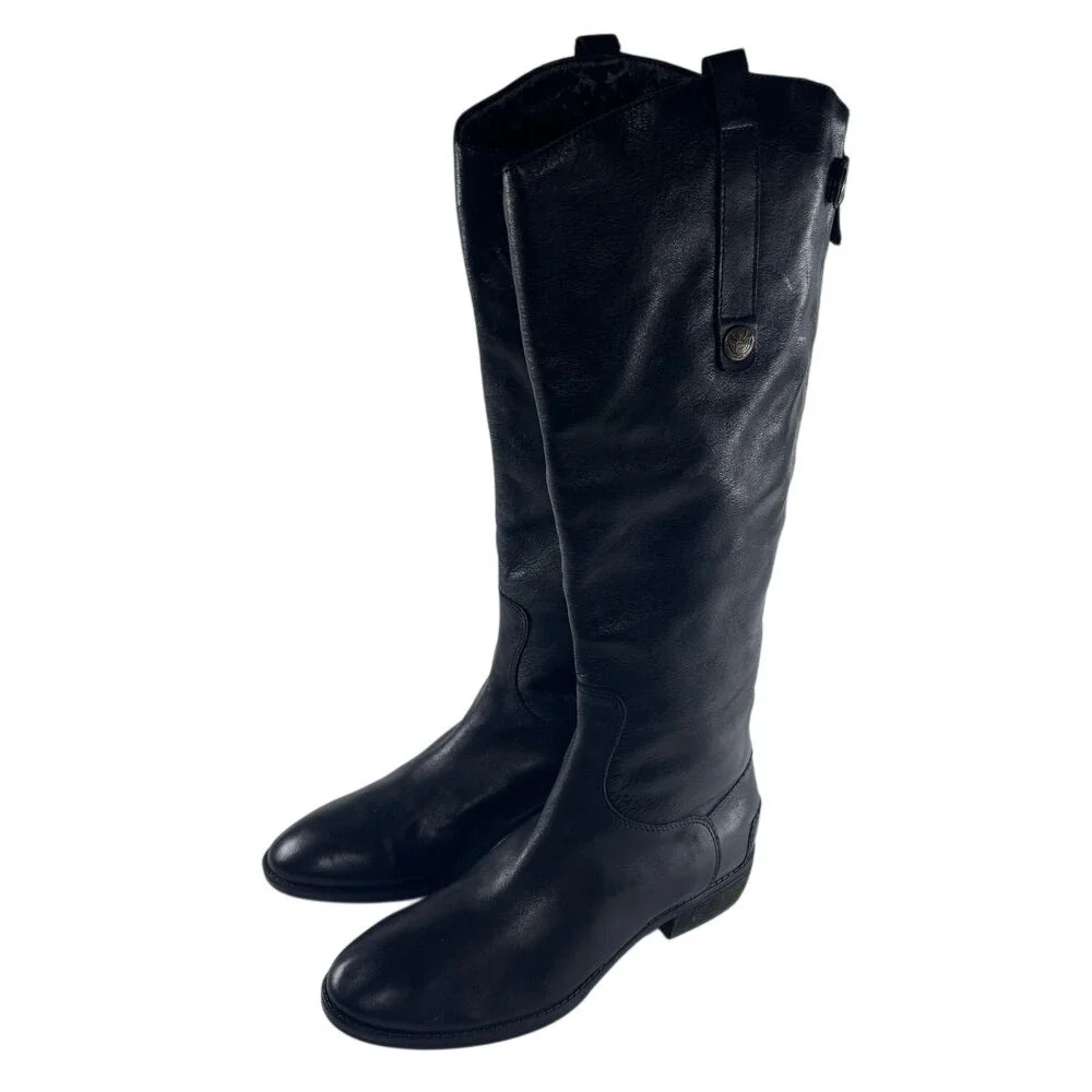 Sam Edelman Black Leather Riding Boots Knee High Womens Sz 7 Equestrian‎ Western